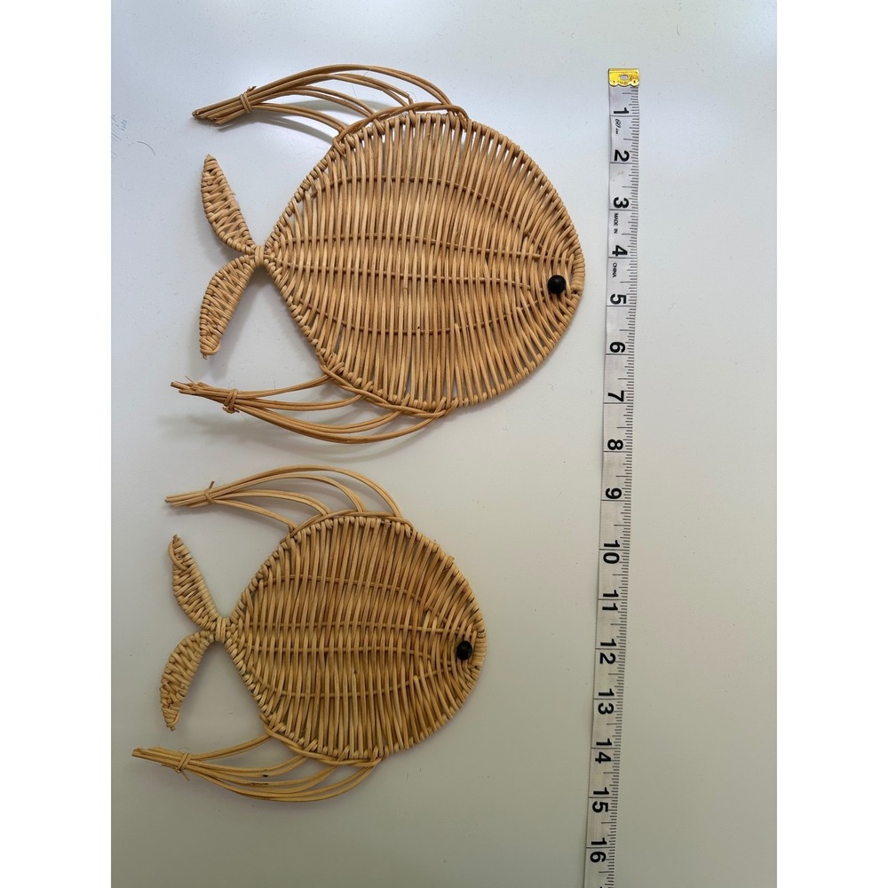 Unbranded Woven Rattan Fish Wall Decor Set of 2 Tan‎ EUC Boho Coastal Tropical